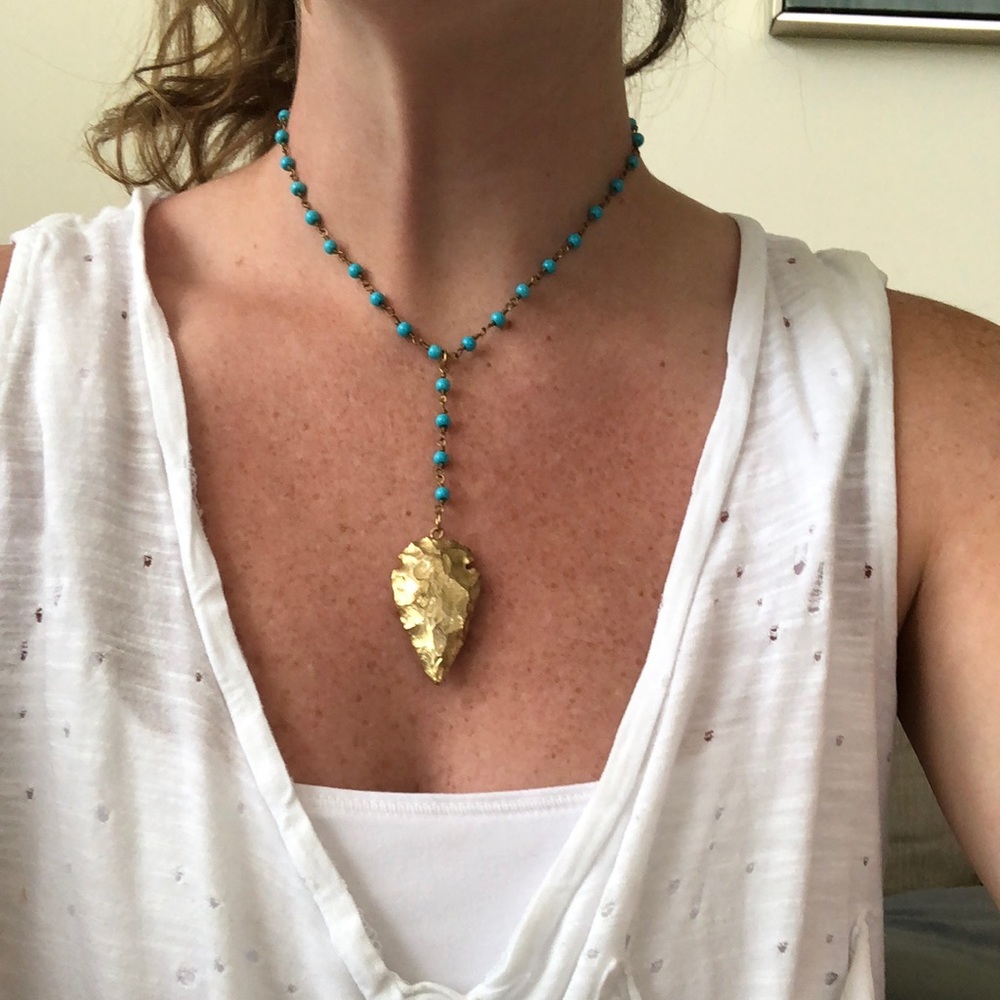 Turquoise Textured Arrowhead Drop Necklace